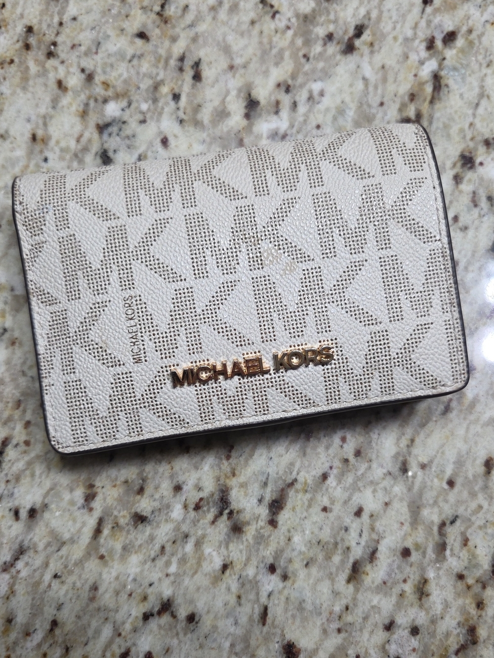 Michael Kors Cream White MK Logo Wallet with Gold Hardware